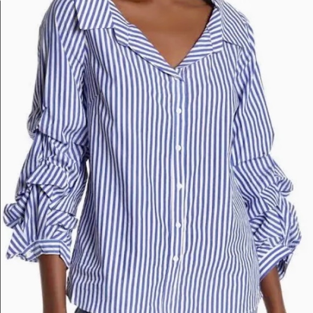 100% Cotton Blue and White Stripped Blouse. SZ Small